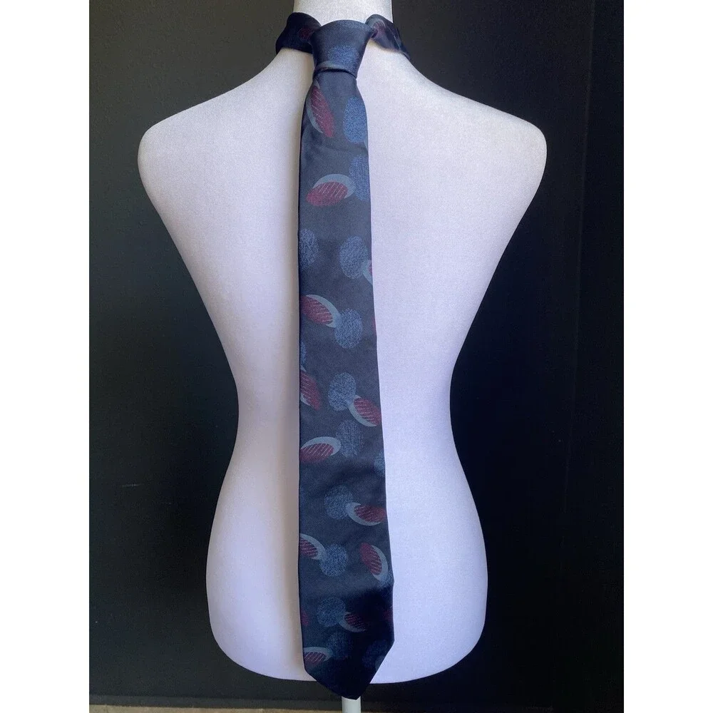 VTG Yves Saint Laurent Navy 100% Silk Necktie USA Abstract Dark Academia 80s 90s